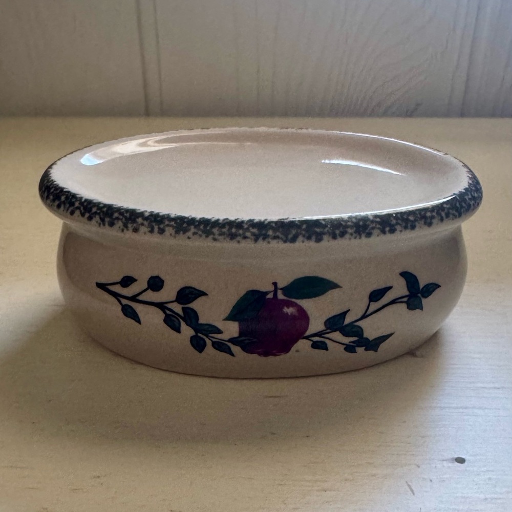 Vintage Stoneware Apple Soap Dish Speckled Spongeware Ceramic Trays Farmhouse
